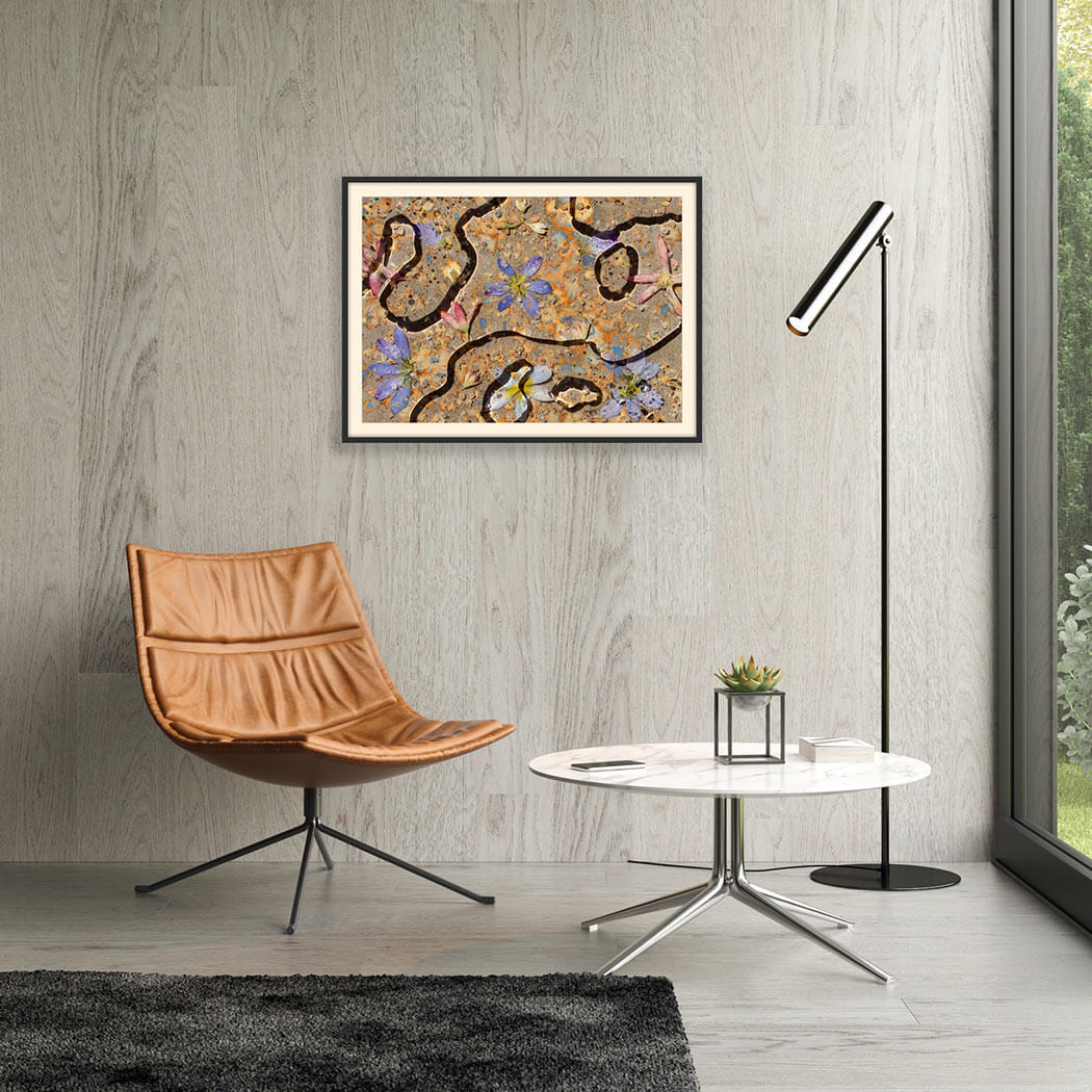 'Desert Blooms I' - Impression of artwork in an interior setting. Available printed on archival paper (unframed).