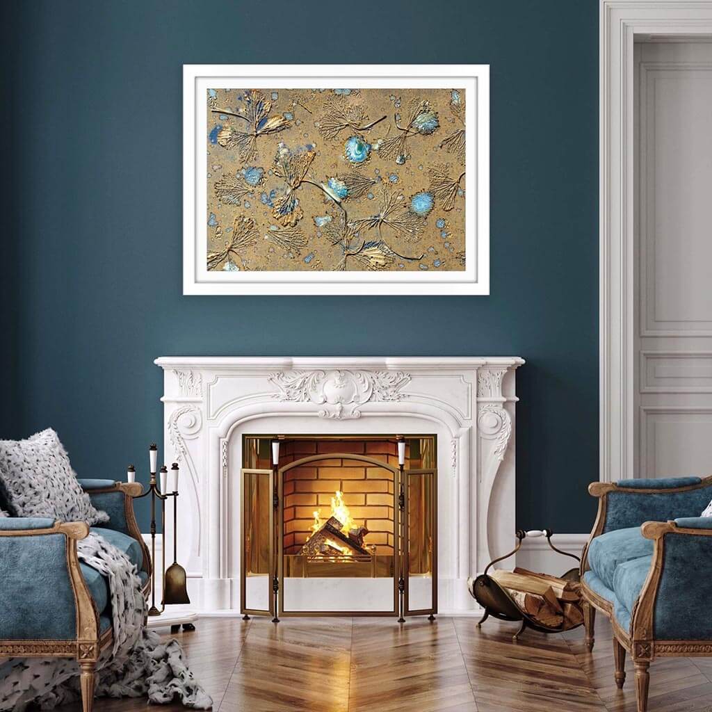 'HydrangeaFlies I' - Impression of artwork in an interior setting. Available printed on archival paper (unframed).