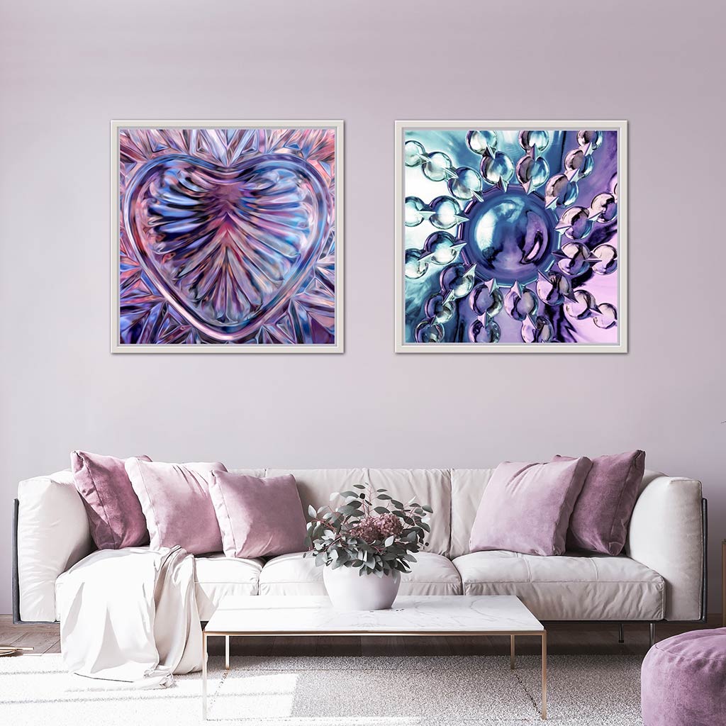 ‘Compassionate Heart’ & 'Lunar Carousel' - Impression of artwork in an interior setting. Available printed on archival paper (unframed) & ready to hang metal.