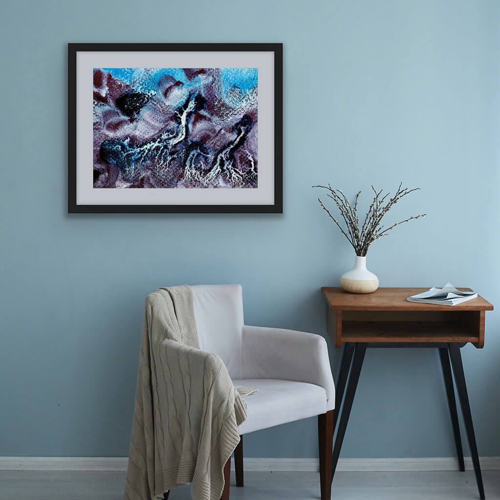 ‘Rooted’ - Impression of artwork in an interior setting. Available printed on archival paper (unframed) & ready to hang metal.