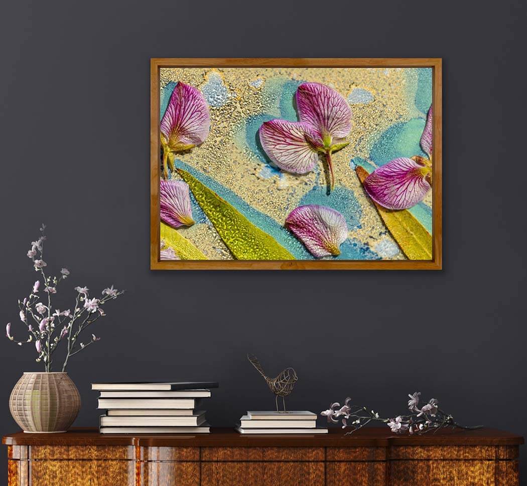 'Fallen Blooms' - Impression of artwork in an interior setting. Available printed on archival paper (unframed).