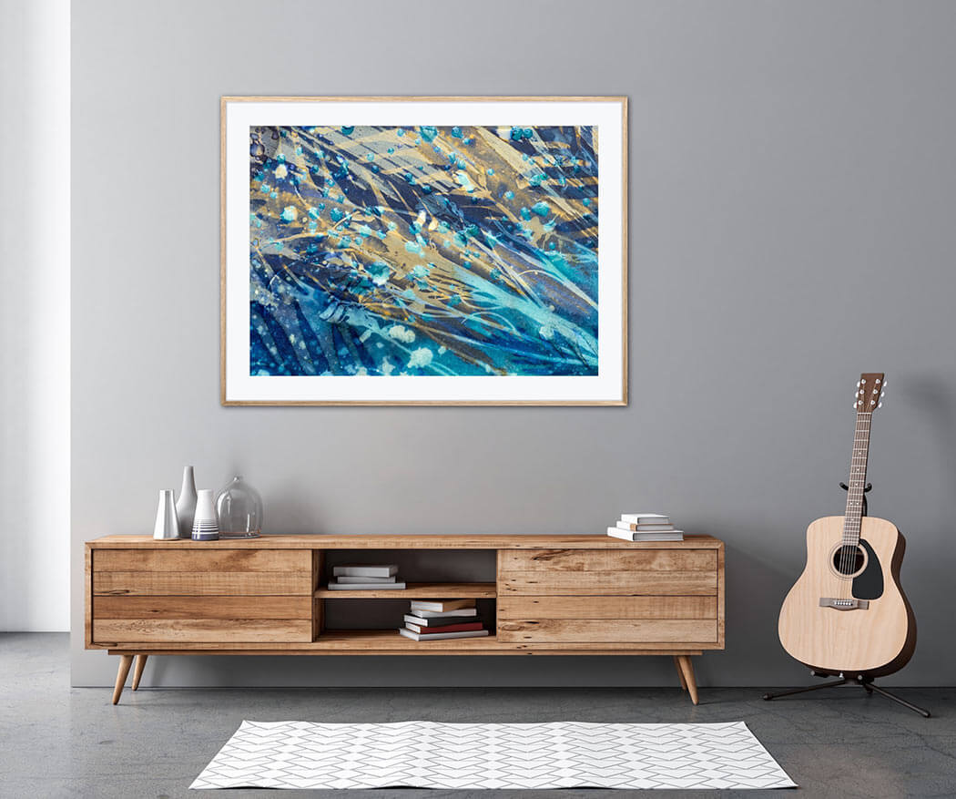 'Windswept' - Impression of artwork in an interior setting. Available printed on archival paper (unframed).