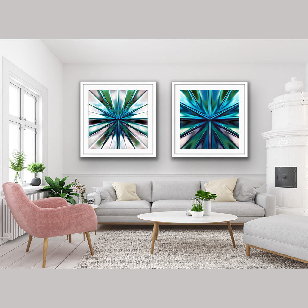 'Anemone Star I & II' - Impression of artwork in an interior setting.  Available printed on archival paper (unframed) & ready to hang metal.