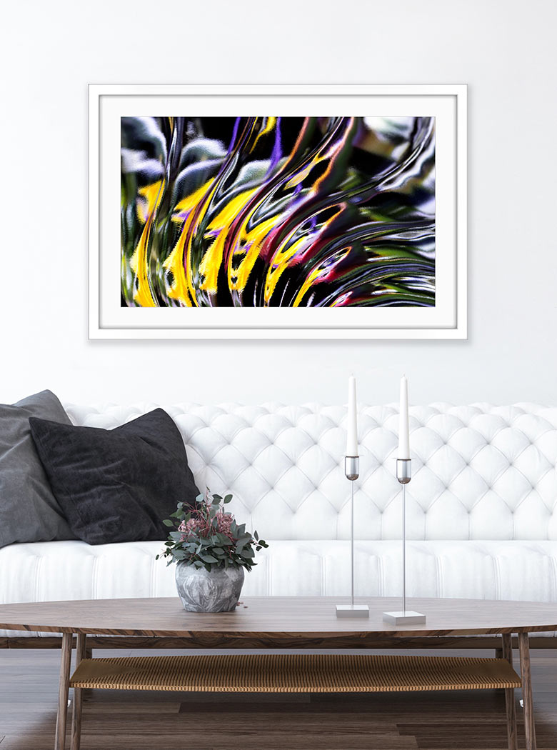 ‘Flight of Strelitzia’ - Impression of artwork in an interior setting. Available printed on archival paper (unframed) & ready to hang metal.