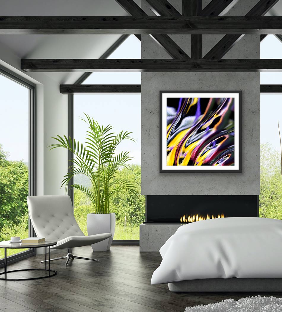 ‘Flight of Strelitzia’ - Impression of artwork in an interior setting. Available printed on archival paper (unframed) & ready to hang metal.