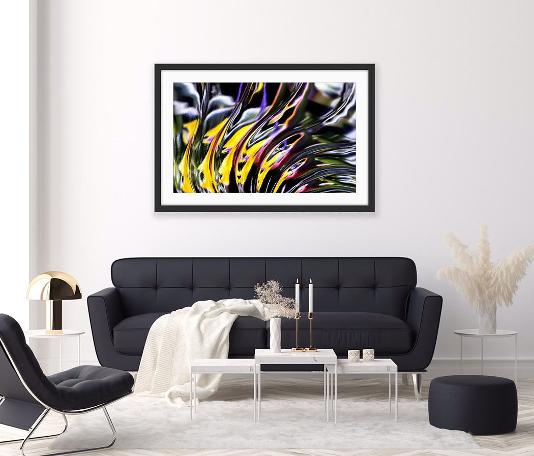 ‘Flight of Strelitzia’ - Impression of artwork in an interior setting. Available printed on archival paper (unframed) & ready to hang metal.