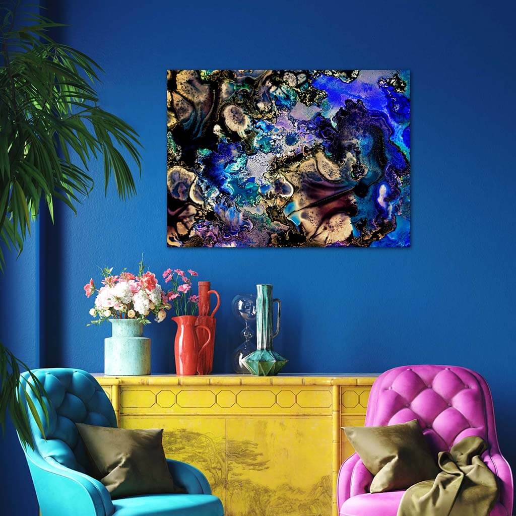 ‘Intergalactic Ebb & Flow II’ - Impression of artwork in an interior setting. Available printed on archival paper (unframed) & ready to hang metal.