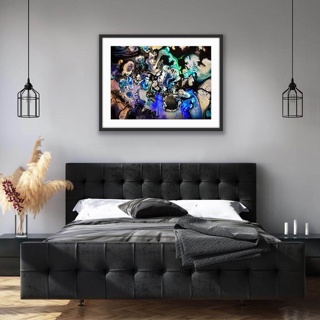 ‘Intergalactic Ebb & Flow’ - Impression of artwork in an interior setting. Available printed on archival paper (unframed) & ready to hang metal.