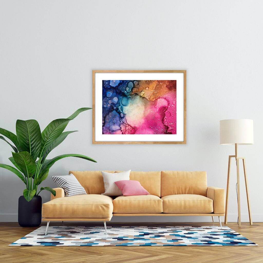 ‘Interplanetary’ - Impression of artwork in an interior setting. Available printed on archival paper (unframed) & ready to hang metal.