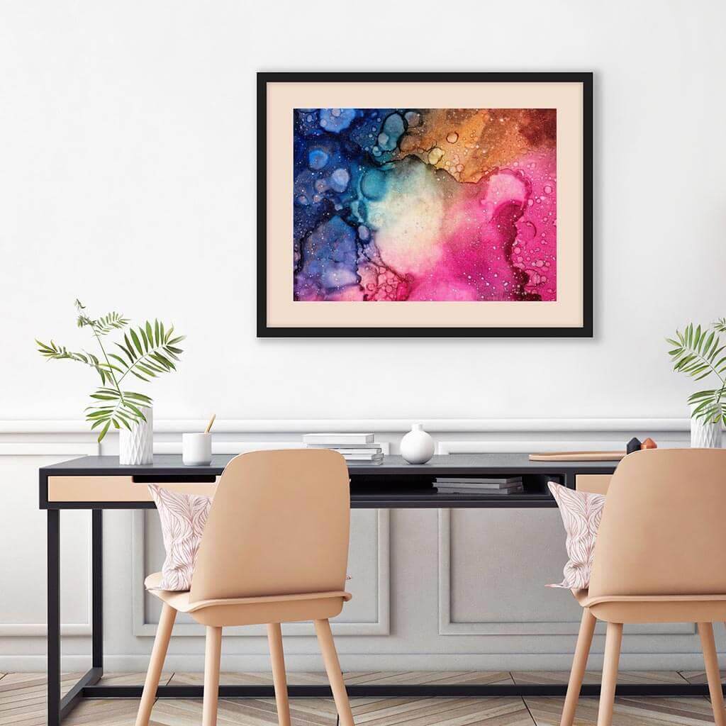 ‘Interplanetary’ - Impression of artwork in an interior setting. Available printed on archival paper (unframed) & ready to hang metal.