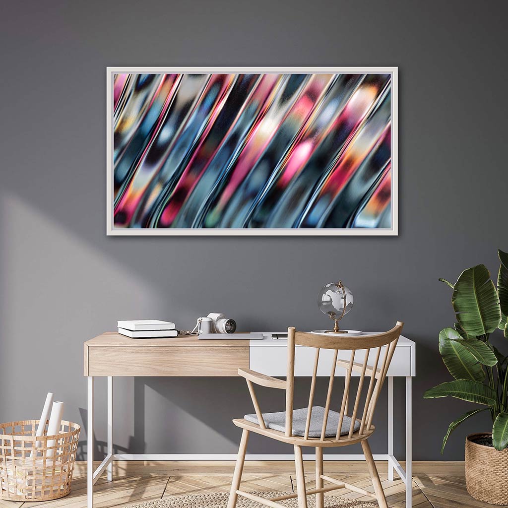 ‘Neon Rain’ - Impression of artwork in an interior setting. Available printed on archival paper (unframed) & ready to hang metal.