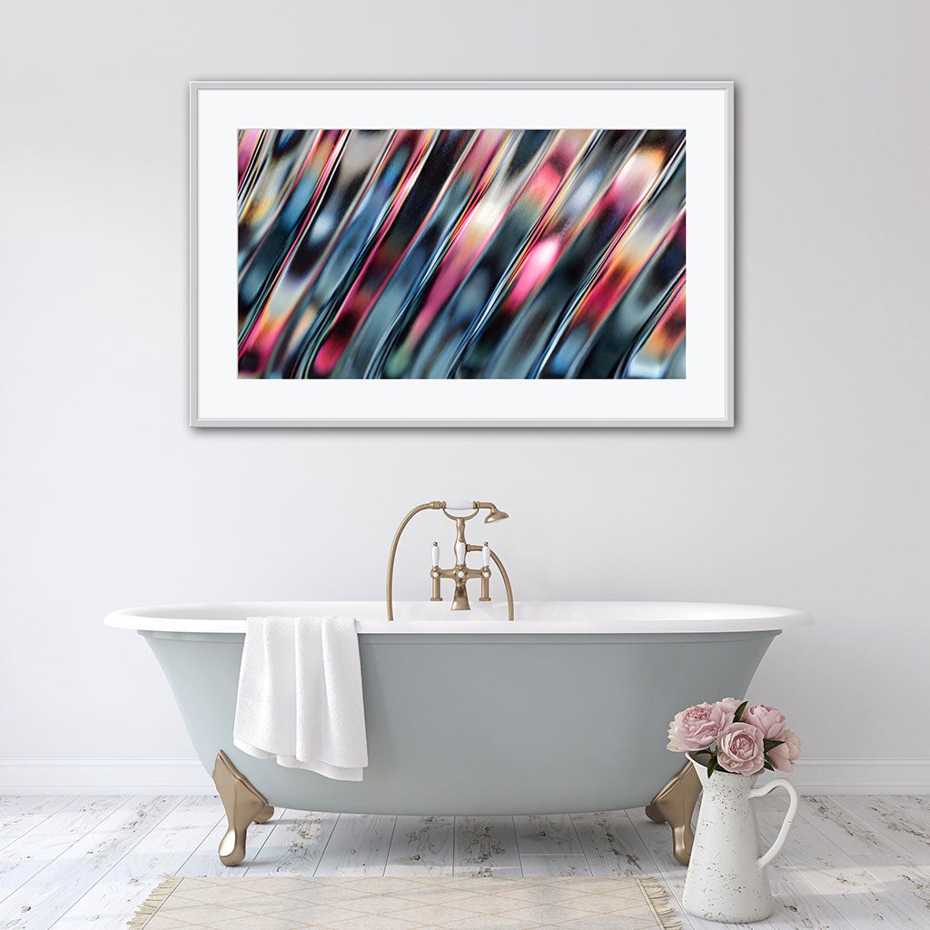 ‘Neon Rain’ - Impression of artwork in an interior setting. Available printed on archival paper (unframed) & ready to hang metal.