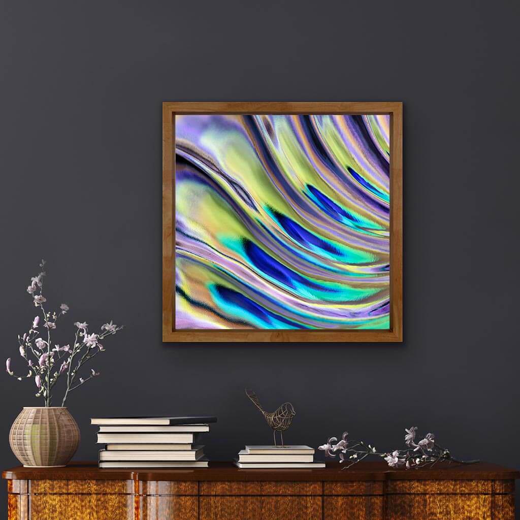 ‘Peacock Flow’ - Impression of artwork in an interior setting. Available printed on archival paper (unframed) & ready to hang metal.