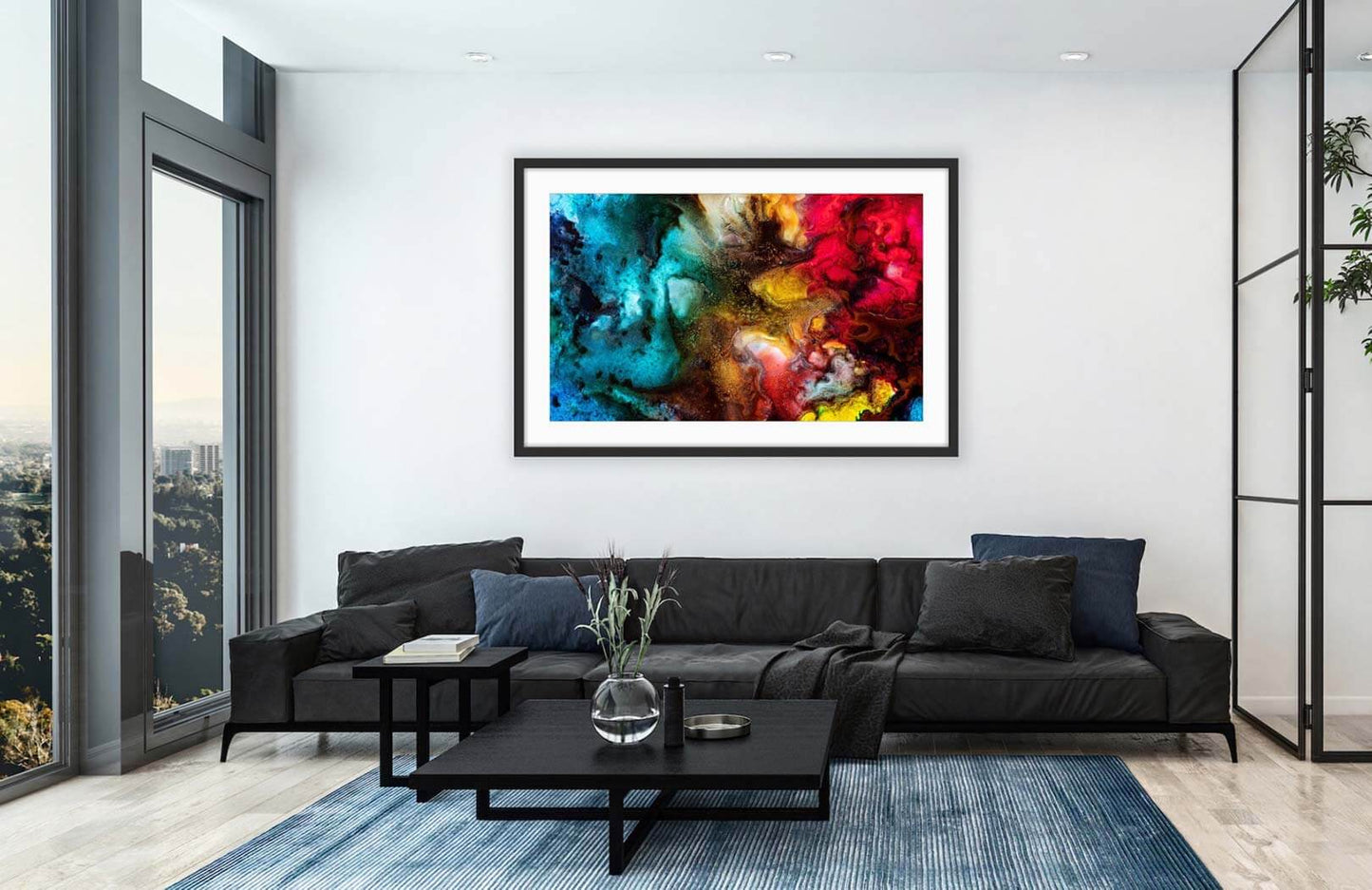 ‘Rainbow Nebula’ - Impression of artwork in an interior setting. Available printed on archival paper (unframed) & ready to hang metal.