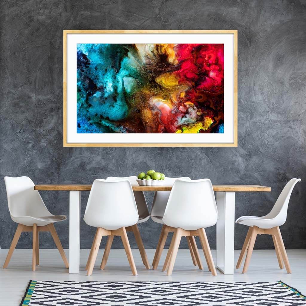 ‘Rainbow Nebula’ - Impression of artwork in an interior setting. Available printed on archival paper (unframed) & ready to hang metal.