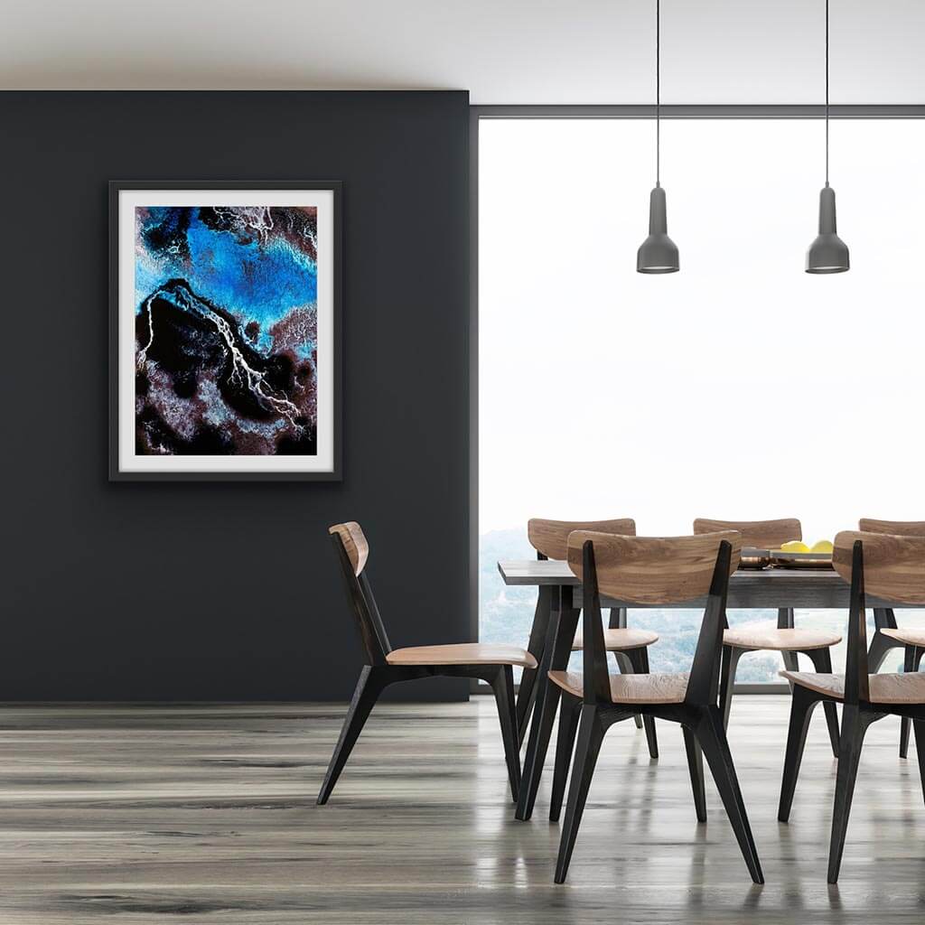 ‘Rooting’ - Impression of artwork in an interior setting. Available printed on archival paper (unframed) & ready to hang metal.