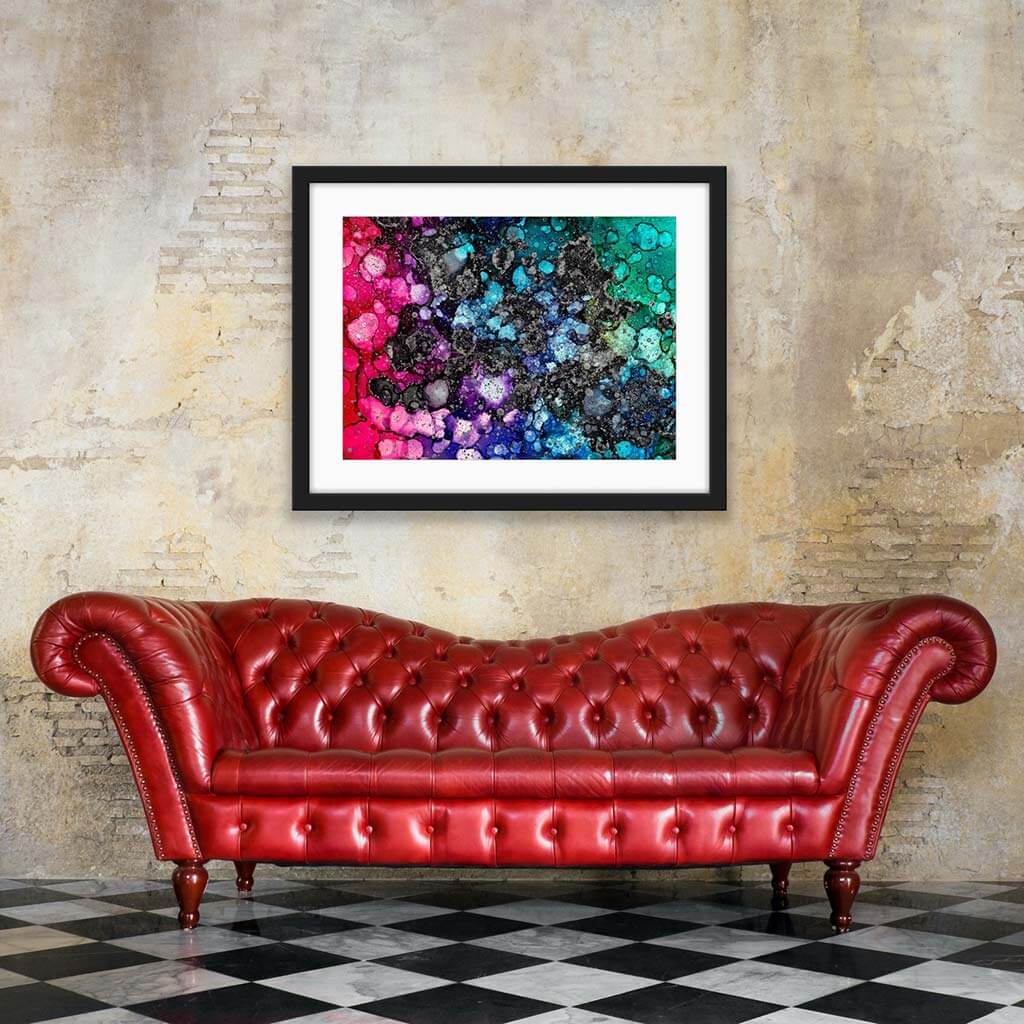 ‘Technicoloured Milky Way’ - Impression of artwork in an interior setting. Available printed on archival paper (unframed) & ready to hang metal.