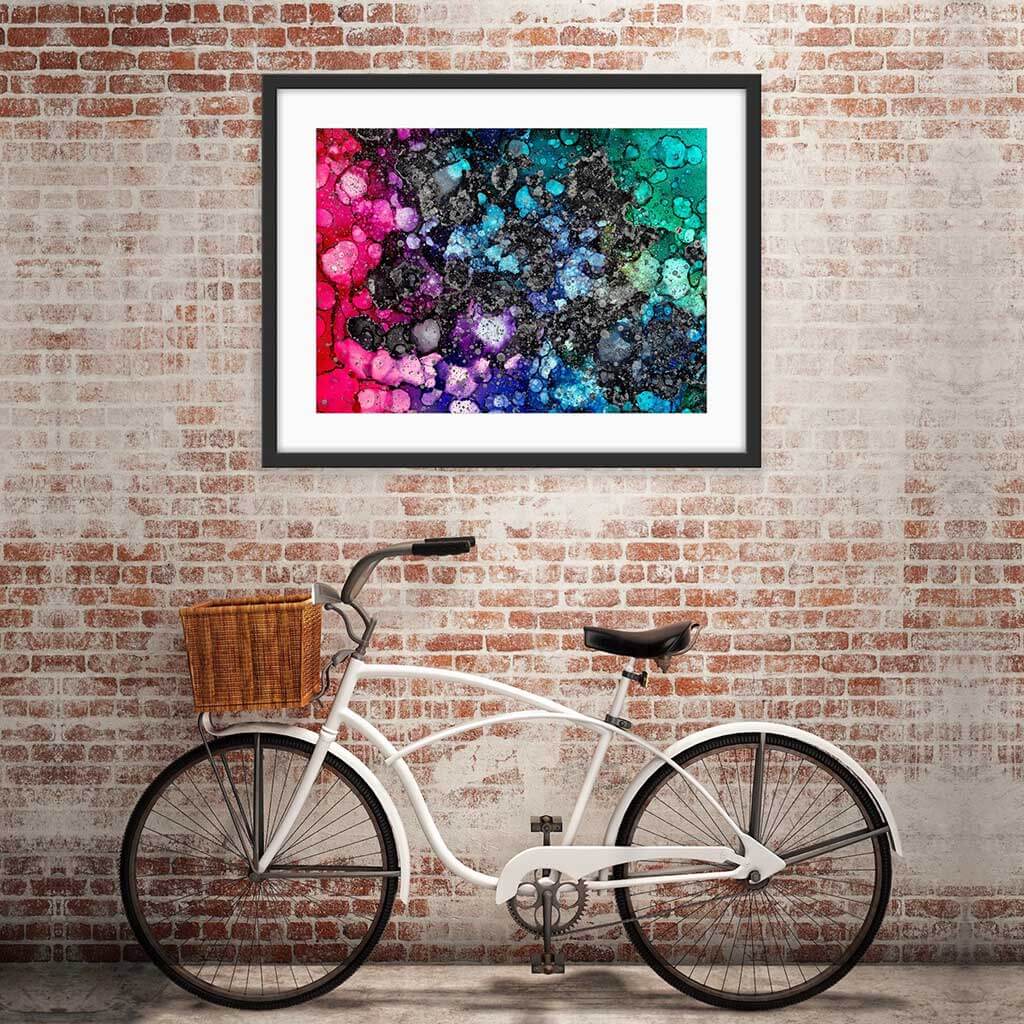 ‘Technicoloured Milky Way’ - Impression of artwork in an interior setting. Available printed on archival paper (unframed) & ready to hang metal.