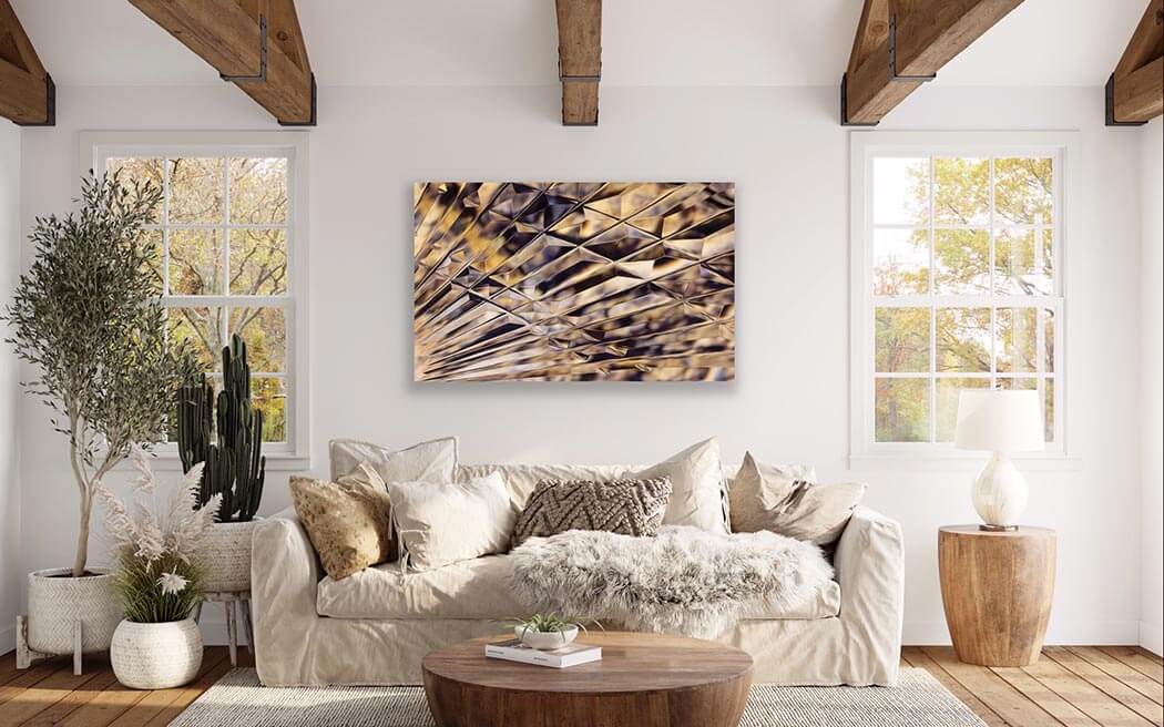 ‘Wild Wing’ - Impression of artwork in an interior setting. Available printed on archival paper (unframed) & ready to hang metal.