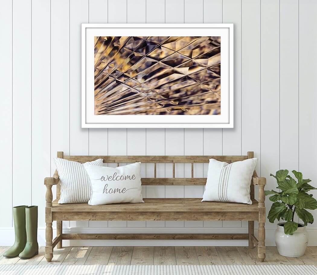 ‘Wild Wing’ - Impression of artwork in an interior setting. Available printed on archival paper (unframed) & ready to hang metal.