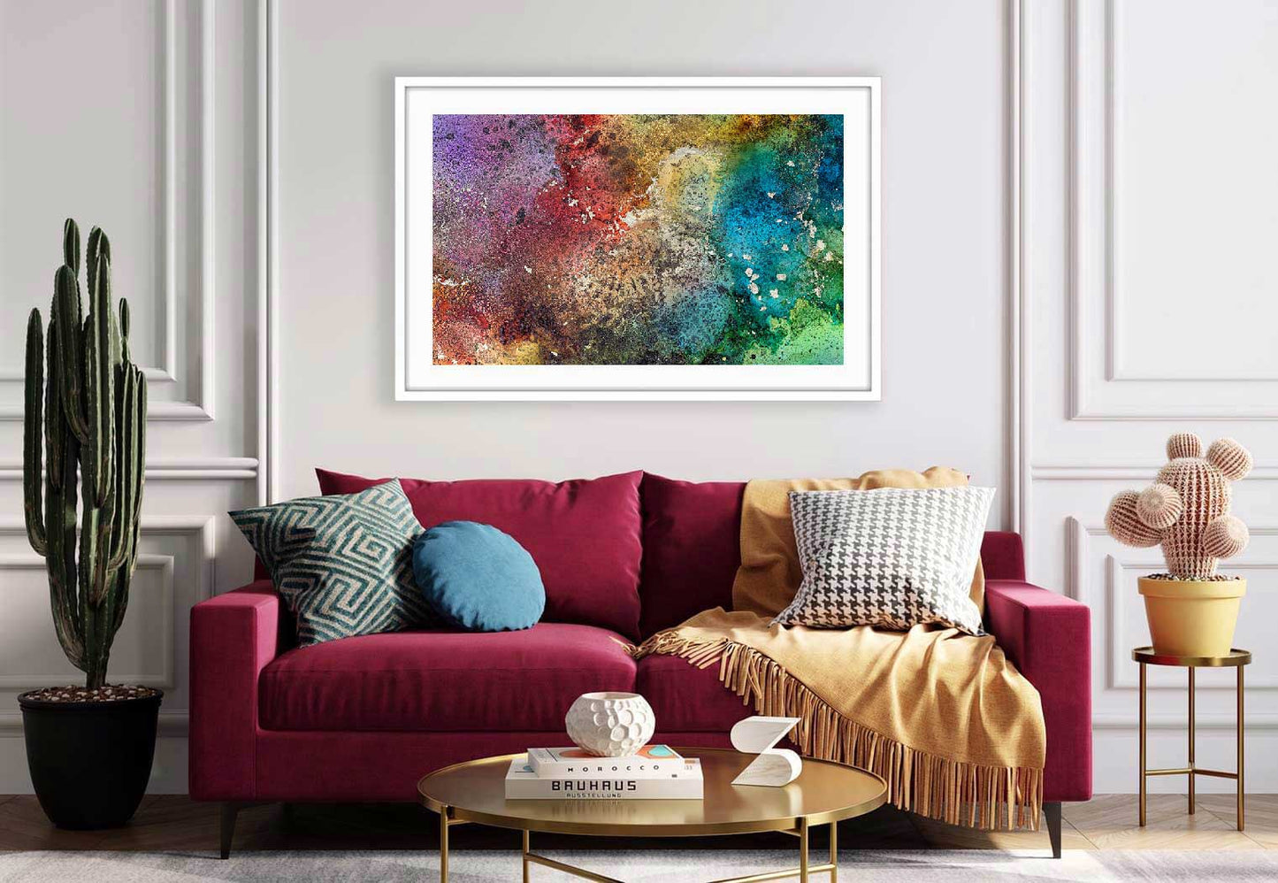 ‘Into The Colour Lands I’ - Impression of artwork in an interior setting. Available printed on archival paper (unframed) & ready to hang metal.